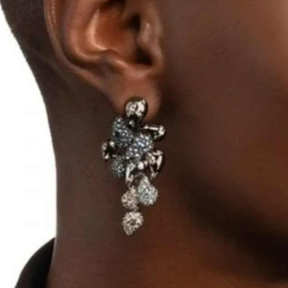 Alexis Bittar Blue Ombre Crystal Encrusted Paisley Gunmetal Earrings - Picture 4 of 8